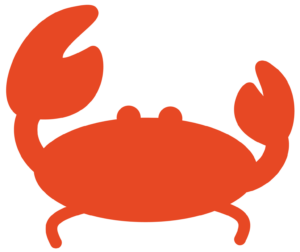 A red crab on a black background.