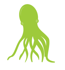 A green octopus on a white background.