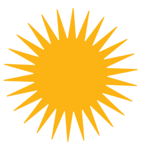 A yellow sun on a black background.