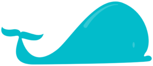 A blue whale on a black background.